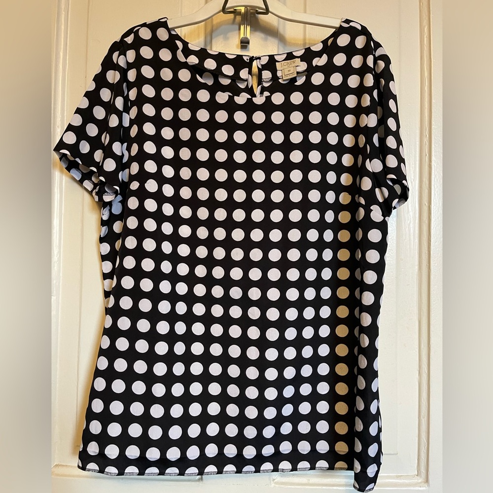 J. Crew Black and White Polka Dot Short Sleeve Top